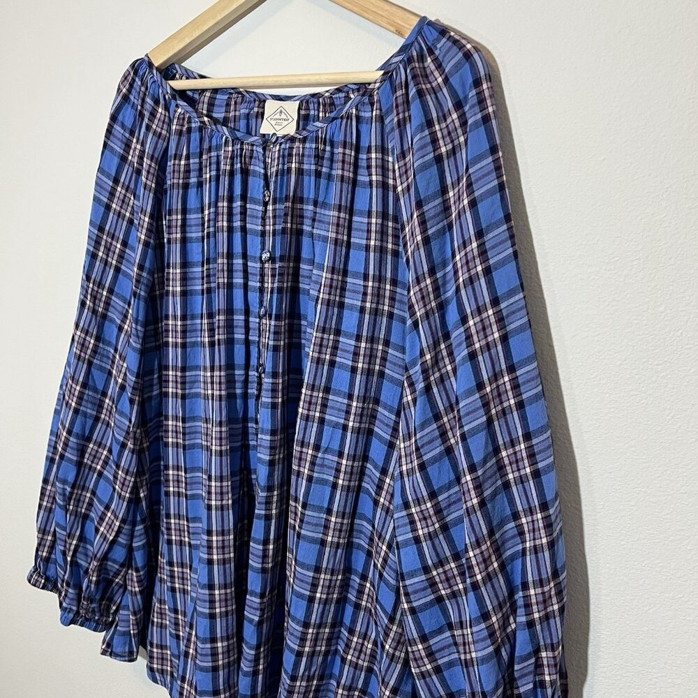 St John's Bay Women’s Shirt Plus Size 3X Blue Check Off Shoulder Blouse NWT - Picture 4 of 10